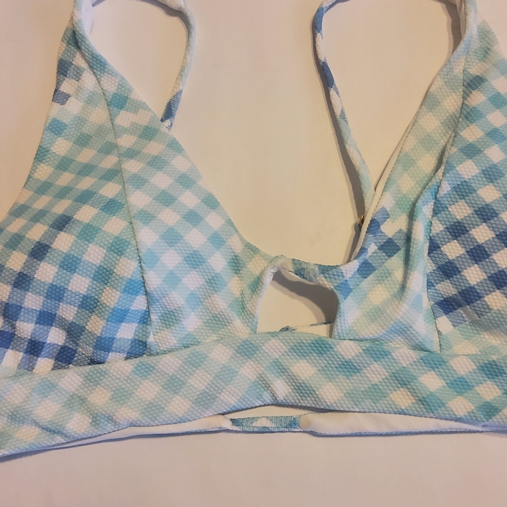 New L*Space Plaid Bikini Swimsuit Top Blue White Size M - Picture 4 of 6